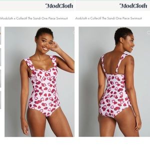 Sandi One-piece Swimsuit ModCloth x Collectif Pink Strawberry sz L
